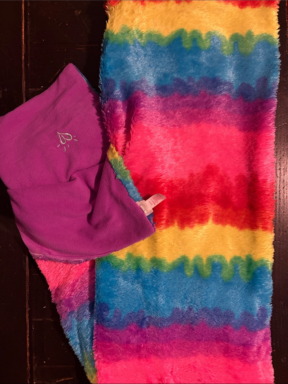 Rainbow Tie-Dye Fleece throw - Purple Lining